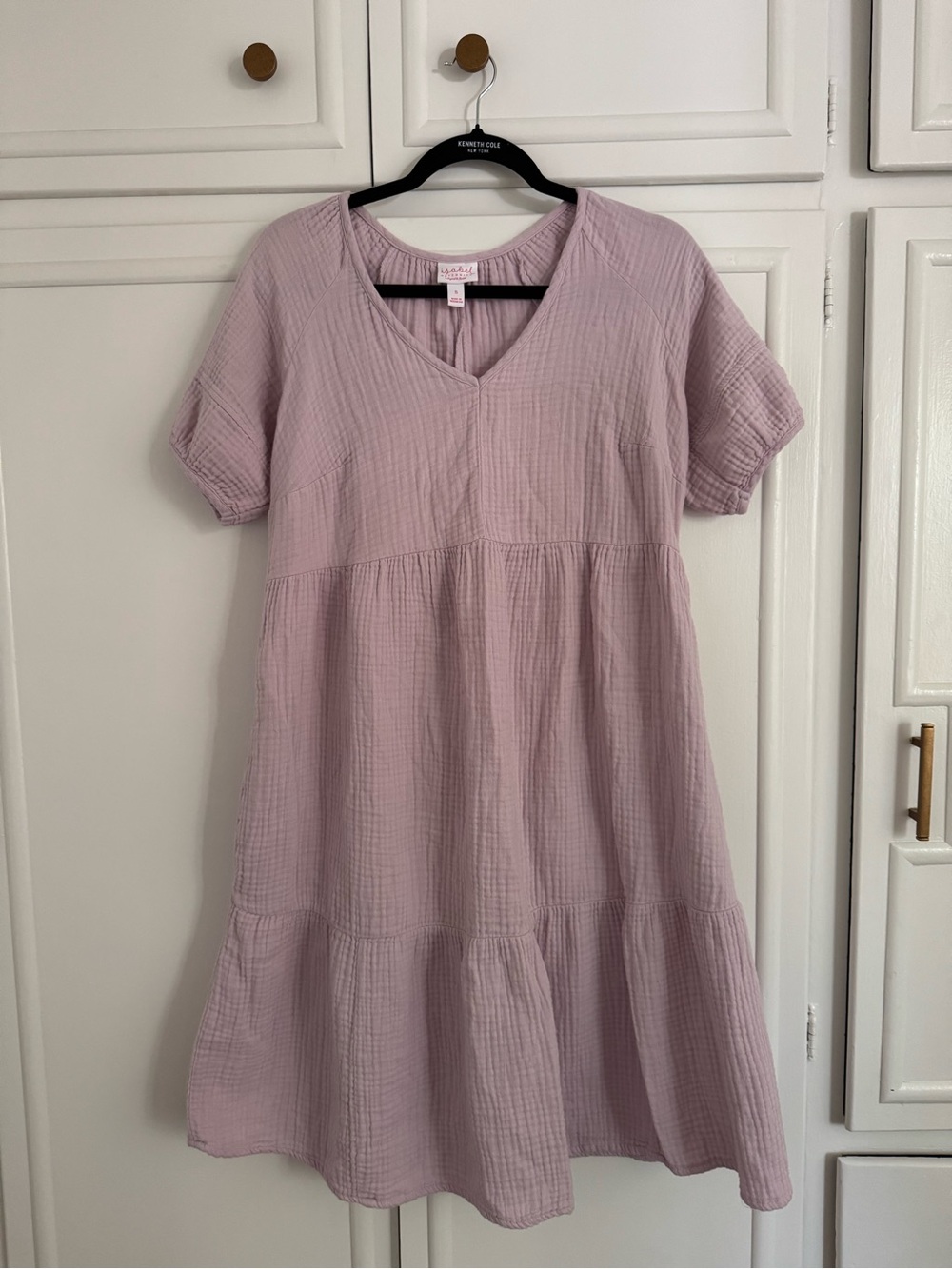 Isabel Maternity by Ingrid & Isabel Mauve Tiered V-Neck Cotton Gauze Midi Dress
